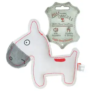 Doggy Doodles Ezel Lichtgrijs knuffel in ezelmodel van hoogwaardig runderleer met geluidsarme pieper voor puppy's en honden 17 x 12 x 4 cm