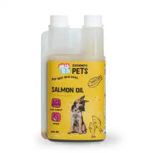 Excellent Pets Dog Salmon Oil 250ml aanvullend diervoeder voor honden in vloeibare vorm op basis van Schotse zalmolie met natuurlijke antioxidanten rijk aan omega 3 en omega 6 vetzuren voor een gezonde huid glanzende vacht soepele gewrichten en ondersteuning van het immuunsysteem verkrijgbaar in 250 500 en 1000 ml