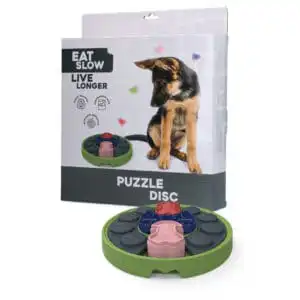 Eat Slow Live Longer Puzzle Disc – Een ronde interactieve Level 2 snackpuzzel voor hersenwerk bij doodles.