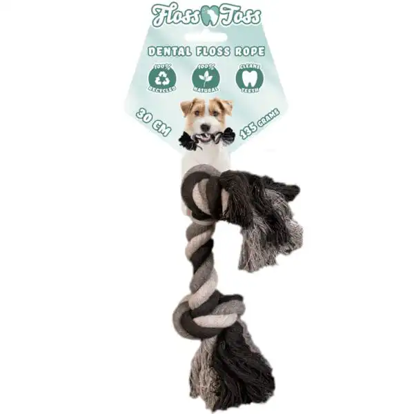 Floss Toss Dental Rope 2 Knot katoenen flostouw met twee knopen voor doodles en puppy's verkrijgbaar in 20 cm 50 gram 30 cm 135 gram en 45 cm 195 gram 100% katoen voor trekspelletjes en gebitsverzorging reinigt tanden en masseert tandvlees vrij van schadelijke stoffen