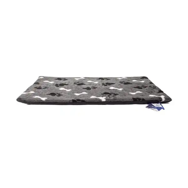Let's Sleep Fluffy Floor benchkussen hond antraciet verend schuim pluizige bekleding botjes pootafdrukken vijf maten XS tot XL Nederland