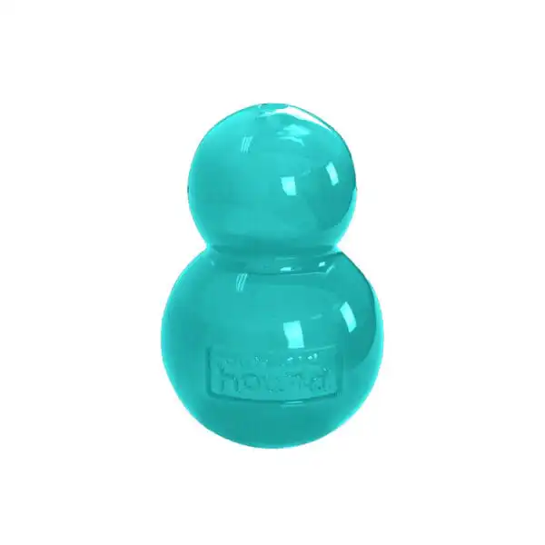 Outward Hound Double Tuff M – Een blauw rubberen kauwspeeltje en snack-dispenser voor middelgrote doodles.