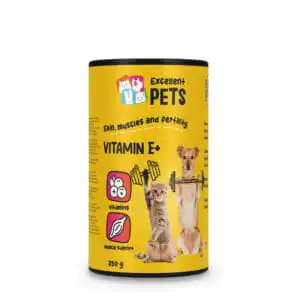 Excellent Pets Vitamin E+ 250 gram aanvullend diervoeder in poedervorm voor honden en katten met vitamine E selenium en lysine voor ondersteuning van spieren weerstand en vruchtbaarheid ideaal voor fokkers jonge dieren en sport en werkhonden