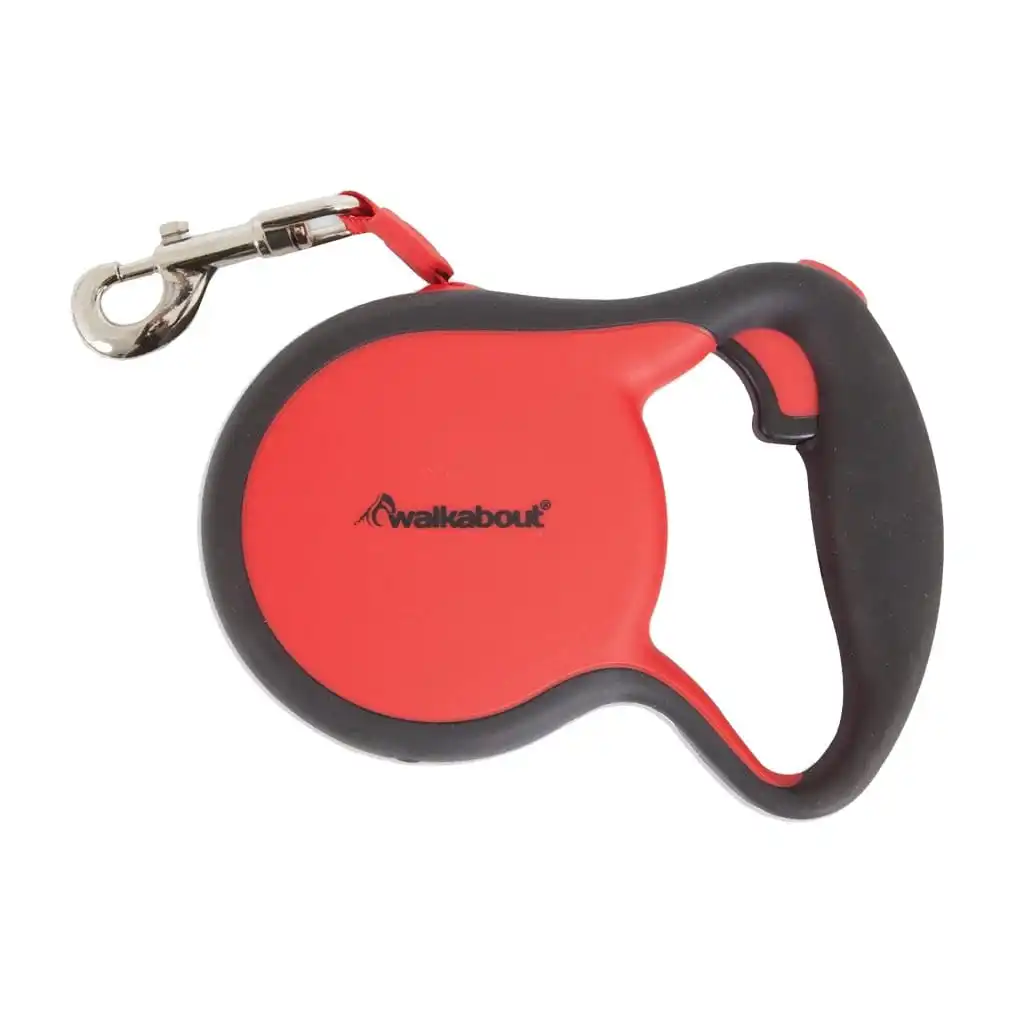 Walkabout Retractable Leash Rood - Rode roll-lijn met gepatenteerde vingerknop en soft-grip
