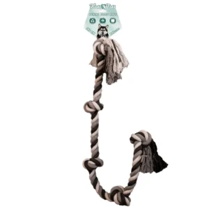 Floss Toss Dental Rope 5 Knot extra lang katoenen flostouw met vijf knopen voor grote honden verkrijgbaar in 145 cm 800 gram en 185 cm 1 kg 100% naturel katoen voor trekspelletjes en gebitsverzorging reinigt tanden en masseert tandvlees vrij van schadelijke stoffen