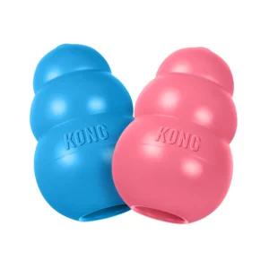 KONG Puppy kauwspeelgoed zachte rubberformule puppytanden roze blauw opvulbaar bevriesbaar 4 maten XS S M L gemaakt in de VS doodle pup