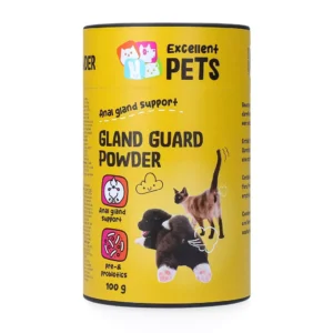Excellent Pets Gland Guard Poeder 100 gram aanvullend diervoeder met prebiotica en probiotica ter ondersteuning van de natuurlijke leging van de anaalklieren bevordert spijsvertering en evenwichtige darmflora voor honden en katten