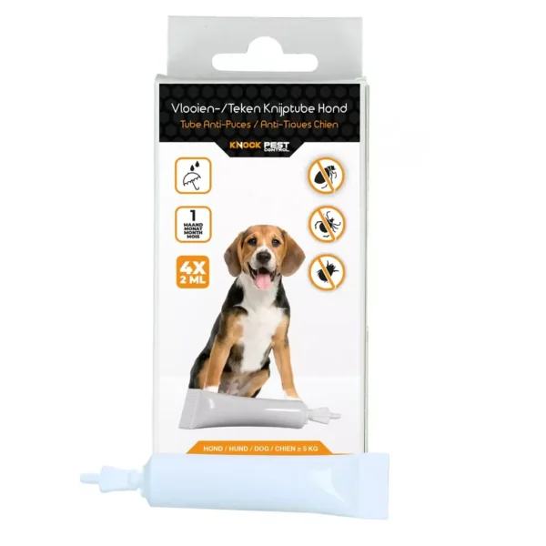 Knock Pest Vlooien en Tekenpipet gifvrije vlooienpipet hond dimethicone copolyol 1 maand bescherming 72 uur actief waterbestendig bijenvriendelijk twee varianten gewicht